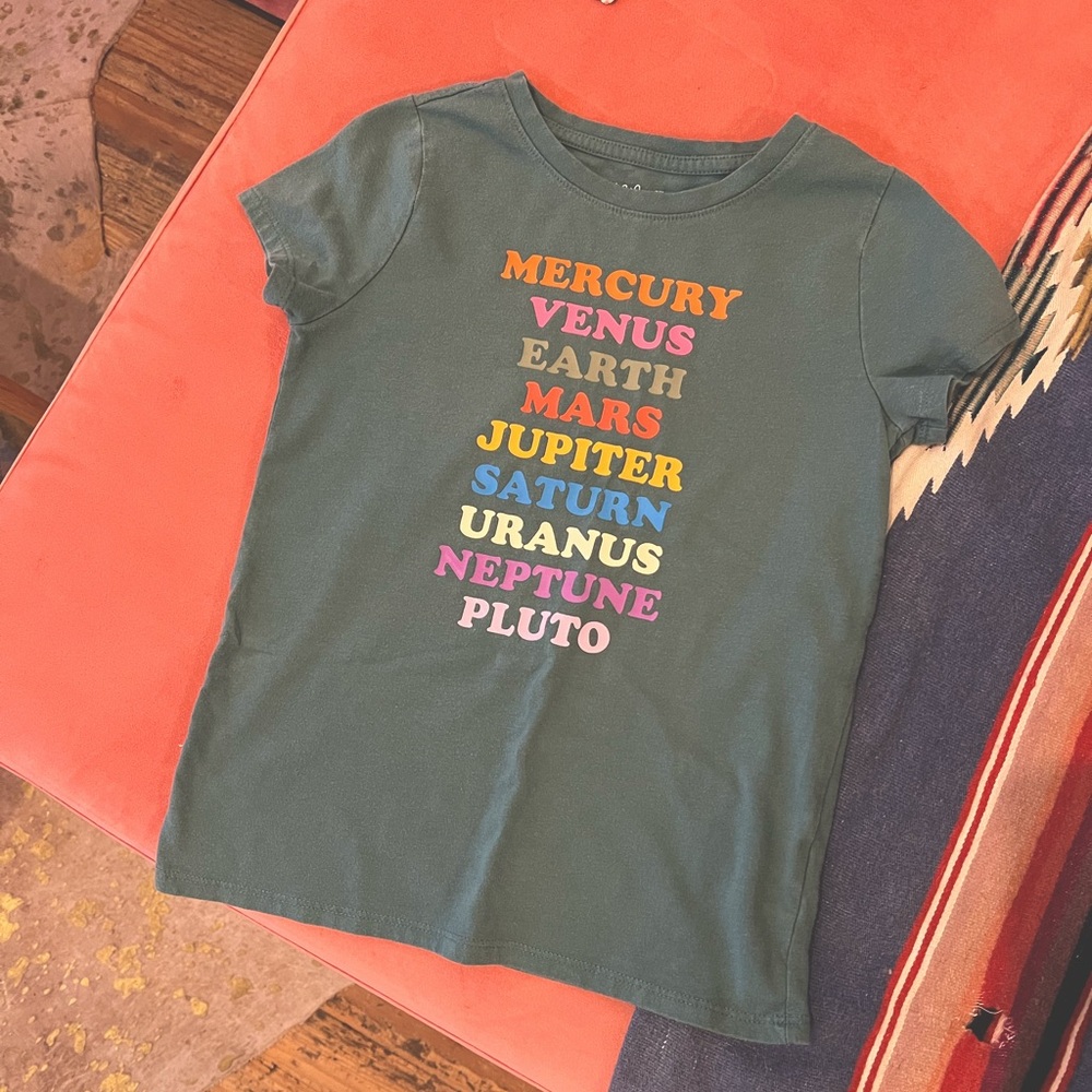 Cat & Jack Solar System Planets Teal Tee Girls Sz 6 / 6X